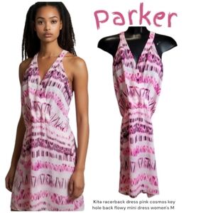 Parker Women's Kita racerback dress pink cosmos key hole back flowy mini dress M